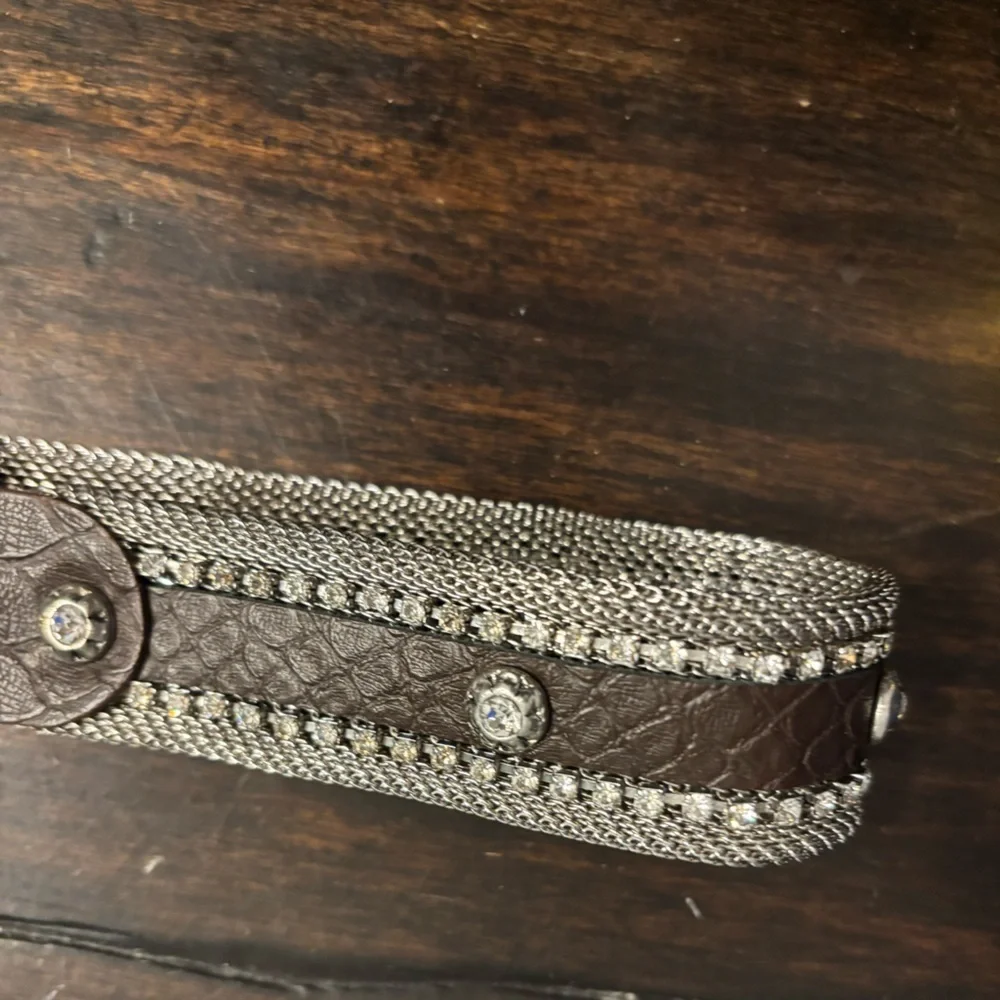 Western flair Studded Brown Leather Belt with mesh metal and crystal